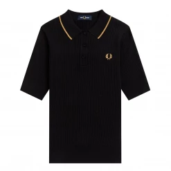 FRED PERRY RIBBED KNITTED SHIRT BLACK