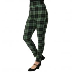 UNIQUE VINTAGE HIGH WAIST RIZZO CIGARETTE PANTS BLK/GRN