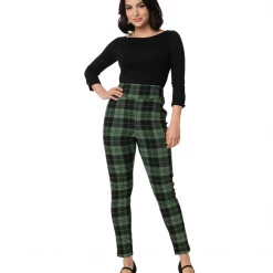 UNIQUE VINTAGE HIGH WAIST RIZZO CIGARETTE PANTS BLK/GRN