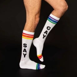 Gumball Poodle What's New SAY GAY ATHLETIC STRIPE KNEE SOCKS