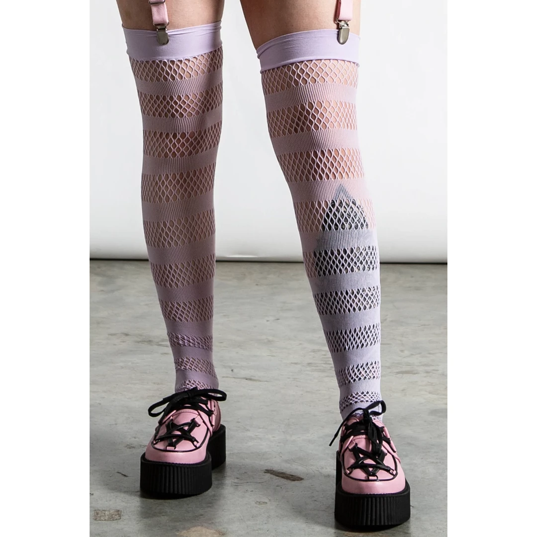 Accessories KILLSTAR SHENA FISHNET THIGH HIGH STOCKINGS LILAC 3 Accessories KILLSTAR SHENA FISHNET THIGH HIGH STOCKINGS LILAC