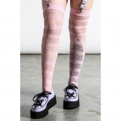 KILLSTAR SHENA FISHNET THIGH HIGH STOCKINGS PINK Accessories