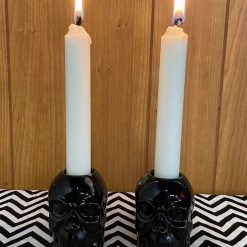 Haunted Homewares SOURPUSS SKULL CANDLESTICK HOLDERS BLACK 15 Haunted Homewares SOURPUSS SKULL CANDLESTICK HOLDERS BLACK