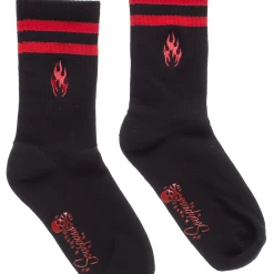 SOURPUSS FLAMES EMBROIDERED CREW SOCKS