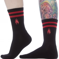 SOURPUSS FLAMES EMBROIDERED CREW SOCKS