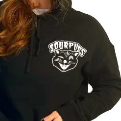 SOURPUSS JINX CAT CROPPED PULLOVER HOODIE