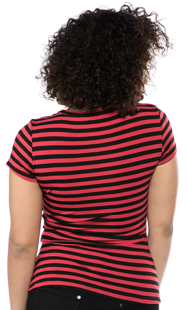 Shop Sour+Plus SOURPUSS STRIPED JOLLY ROGER CREW NECK TOP RED/BLK 4 Shop Sour+Plus SOURPUSS STRIPED JOLLY ROGER CREW NECK TOP RED/BLK