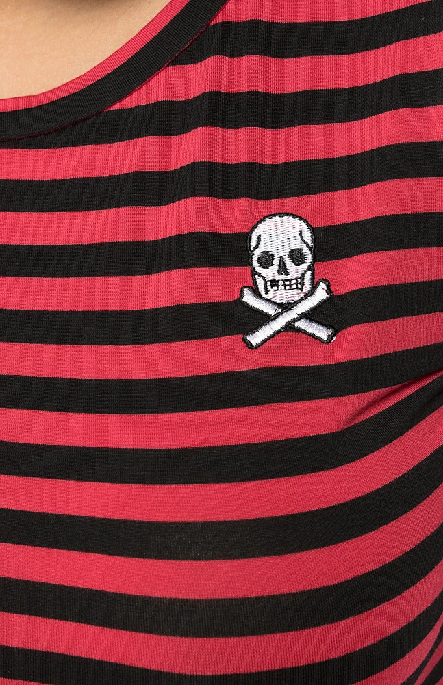 Shop Sour+Plus SOURPUSS STRIPED JOLLY ROGER CREW NECK TOP RED/BLK 5 Shop Sour+Plus SOURPUSS STRIPED JOLLY ROGER CREW NECK TOP RED/BLK