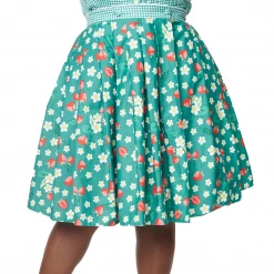 UNIQUE VINTAGE GREEN STRAWBERRY FLORAL PRINT COLLINS WRAP SWING SKIRT Shop Sour+Plus