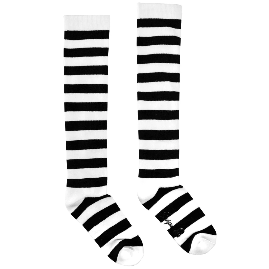 SOURPUSS BLACK & WHITE STRIPES KNEE SOCKS 3 SOURPUSS BLACK & WHITE STRIPES KNEE SOCKS