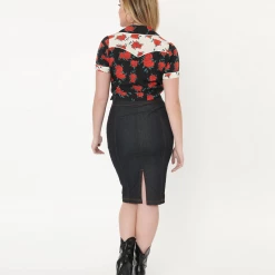 UNIQUE VINTAGE BLACK DENIM SUMMER LOVIN PENCIL SKIRT Shop Sour+Plus