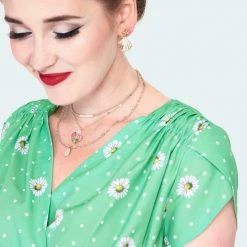 Apparel VOODOO VIXEN TABBY DAISY POLKA DOT TULIP SLEEVE SWING DRESS