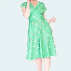 Apparel VOODOO VIXEN TABBY DAISY POLKA DOT TULIP SLEEVE SWING DRESS