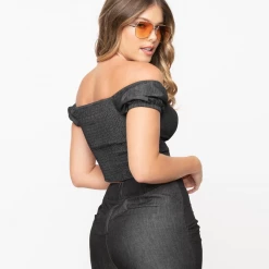 Shop Sour+Plus UNIQUE VINTAGE BLACK CHAMBRAY TURNER CROP TOP 9 Shop Sour+Plus UNIQUE VINTAGE BLACK CHAMBRAY TURNER CROP TOP