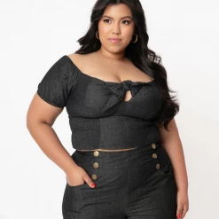 Shop Sour+Plus UNIQUE VINTAGE BLACK CHAMBRAY TURNER CROP TOP 10 Shop Sour+Plus UNIQUE VINTAGE BLACK CHAMBRAY TURNER CROP TOP