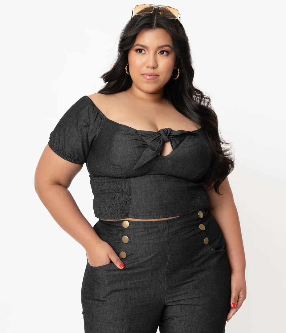 Shop Sour+Plus UNIQUE VINTAGE BLACK CHAMBRAY TURNER CROP TOP 6 Shop Sour+Plus UNIQUE VINTAGE BLACK CHAMBRAY TURNER CROP TOP