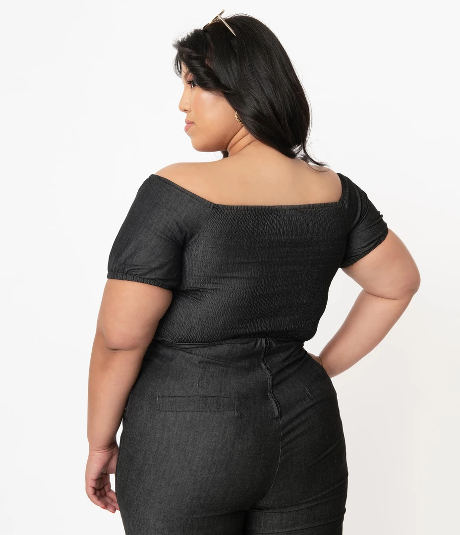 Shop Sour+Plus UNIQUE VINTAGE BLACK CHAMBRAY TURNER CROP TOP 7 Shop Sour+Plus UNIQUE VINTAGE BLACK CHAMBRAY TURNER CROP TOP