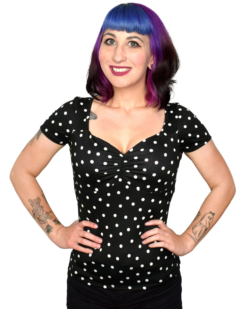 Shop Sour+Plus SOURPUSS POLKA DOT VAVAVOOM TOP BLK/WHITE 3 Shop Sour+Plus SOURPUSS POLKA DOT VAVAVOOM TOP BLK/WHITE