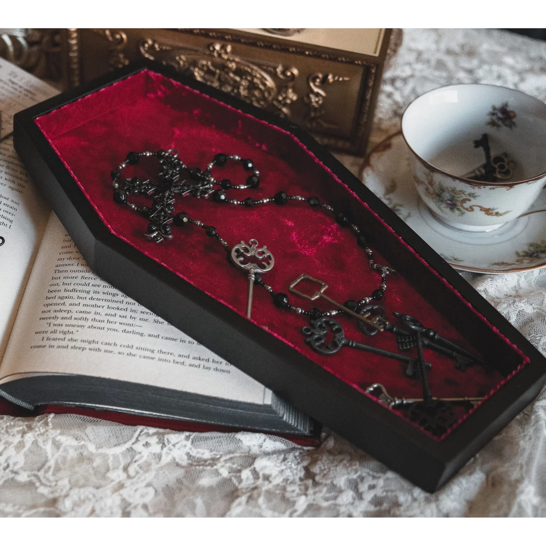 LIVELY GHOSTS VELVET COFFIN TRINKET TRAY RED What's New 3 LIVELY GHOSTS VELVET COFFIN TRINKET TRAY RED What's New