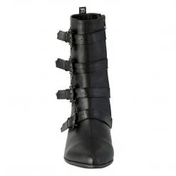 DEMONIA WARLOCK BAT BUCKLE MID CALF POINTED TOE BOOTS