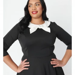 Shop Sour+Plus UNIQUE VINTAGE BLACK COLLARED WEDNESDAY FLARE DRESS