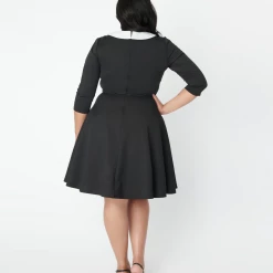 Shop Sour+Plus UNIQUE VINTAGE BLACK COLLARED WEDNESDAY FLARE DRESS