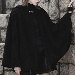 PunkRave PUNK RAVE SALEM HOODED PLUSH CAPE COAT
