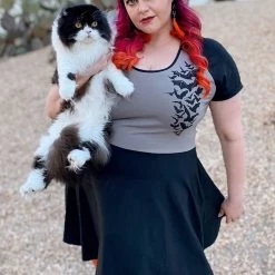 SOURPUSS NOKTURNAL BATS RAGLAN SKATER DRESS GRAY Shop Sour+Plus